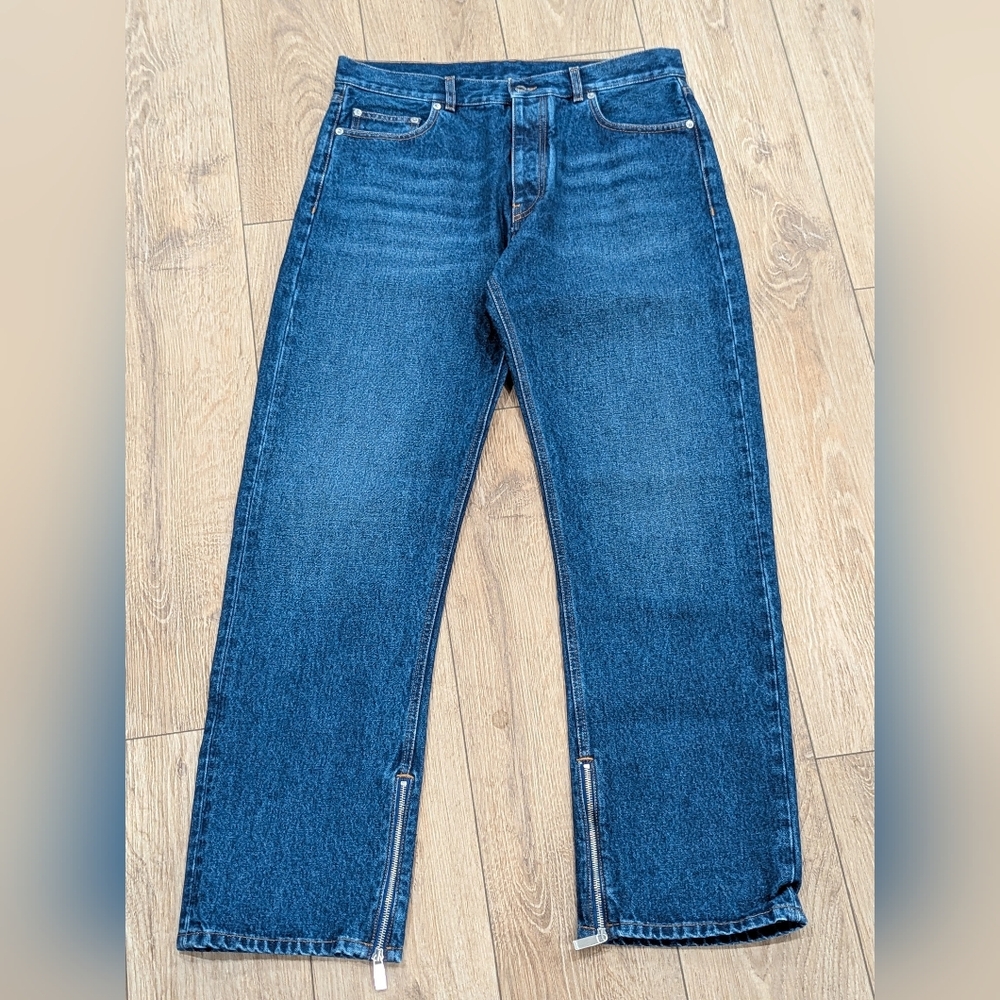 $900 Mens OFF-WHITE Zip Tab Detail Skate Jeans Blue 33